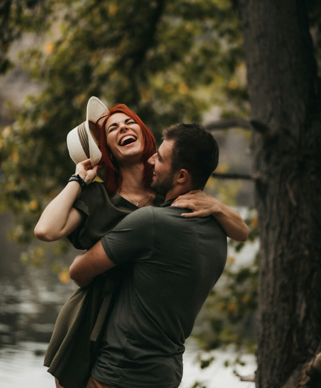 happy couple embracing